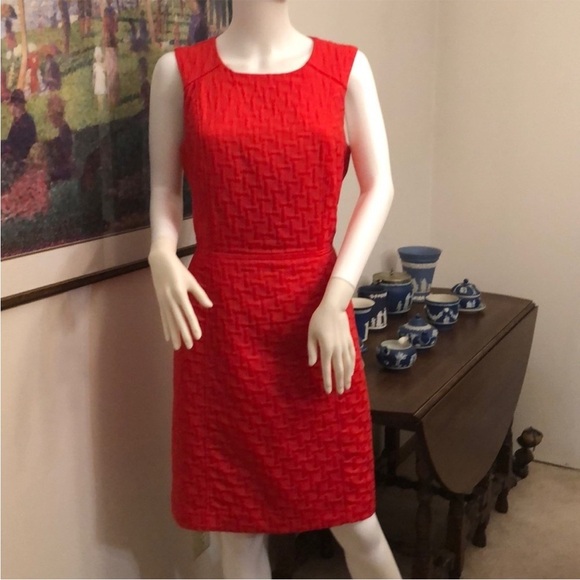 Banana Republic Textured Candy Apple Red Sleeveless Midi Dress Sz 0 - Picture 2 of 7